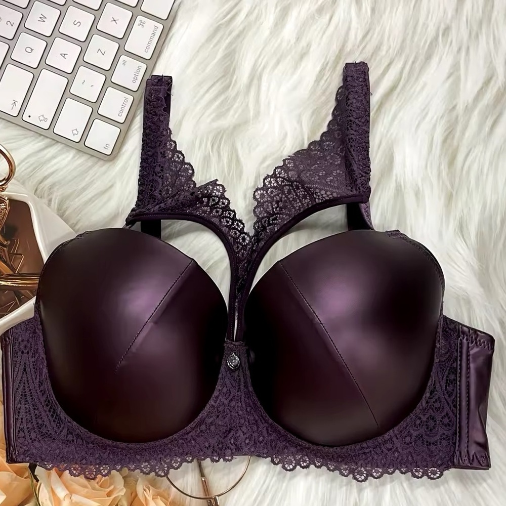 Vixen Purple Metallic Faux Leather Lace Bra